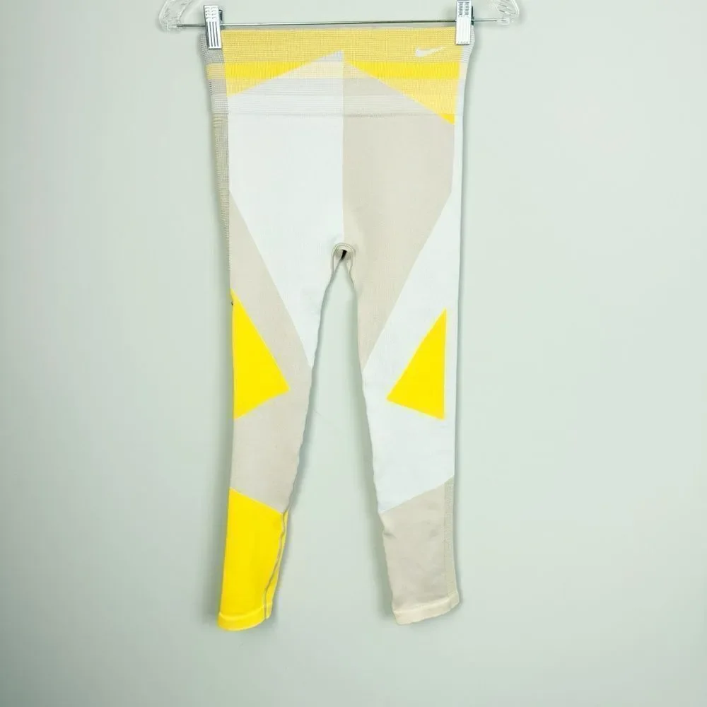 NIKE | Dri Fit Sculpt Icon Clash Cropped Leggings Yellow Gray Tan Women’s Size M